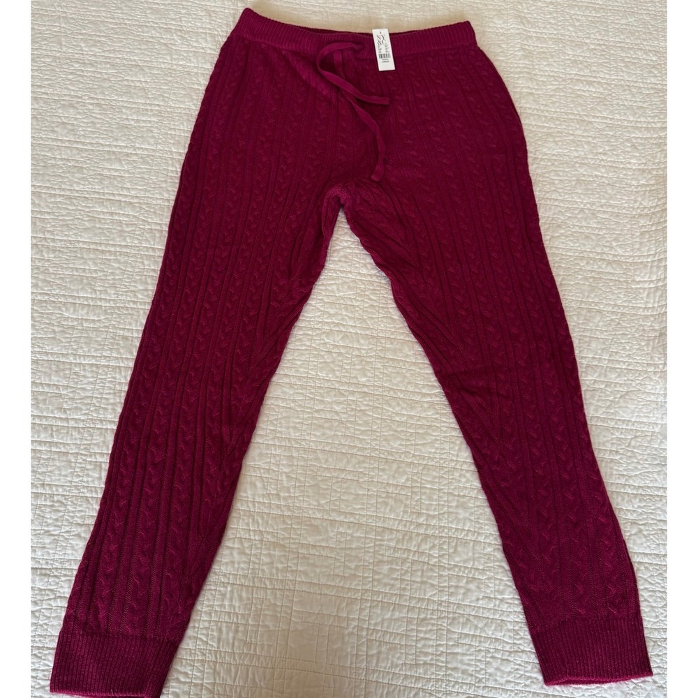New York & CO Womens Cable Knit Sweater‎ Leggings Berry Pink Drawstring Large